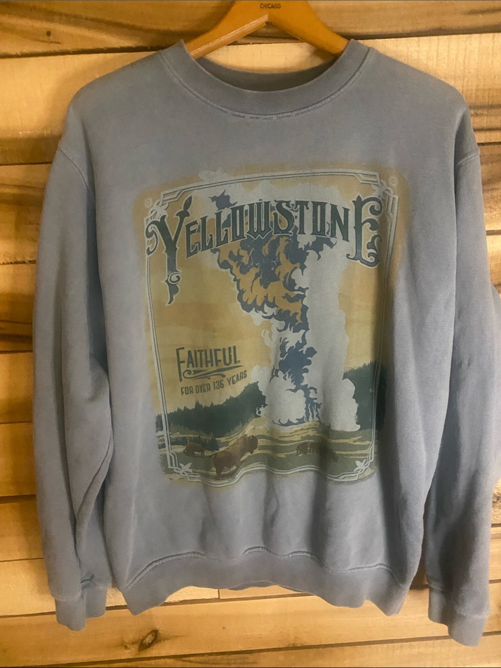 Big Vista Yellowstone Graphic Crewneck Sweatshirt Light Blue medium oversize